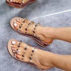 Sandals Mollyshoe Women Large Size Rivet Transparent Wedge Slippers