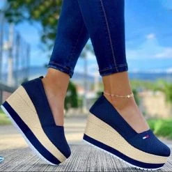 Mollyshoe Women Casual Elegant Pu Slip On Wedge Heel Loafers