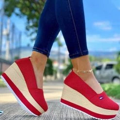 Mollyshoe Women Casual Elegant Pu Slip On Wedge Heel Loafers