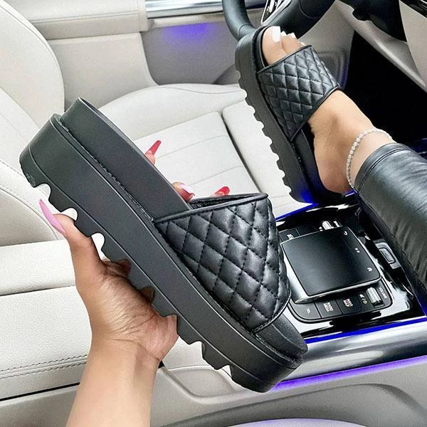Mollyshoe Women's Chic Quilted Stitching Detail Platform Sandals Slippers 4 Mollyshoe Women's Chic Quilted Stitching Detail Platform Sandals Slippers