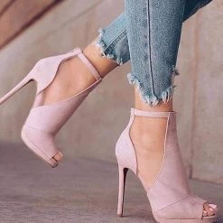 Mollyshoe Pink Casual Plain Peep Toe Heels
